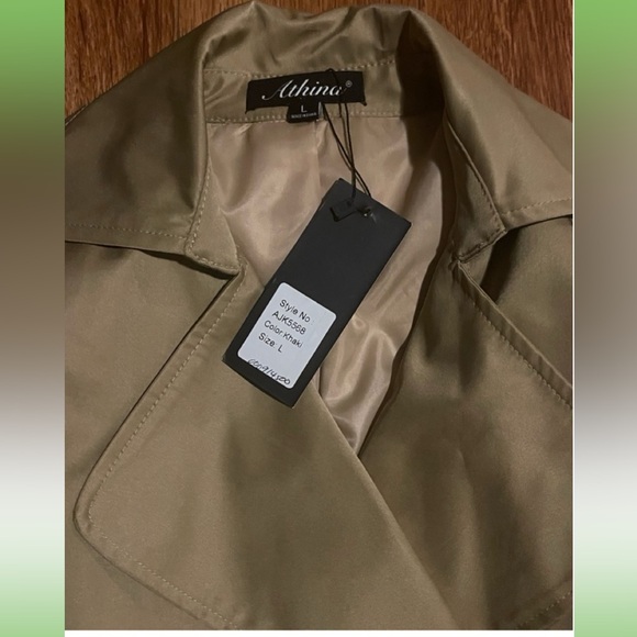 Double Breasted Puffed Shoulder Belted Trench Coat - Picture 8 of 8